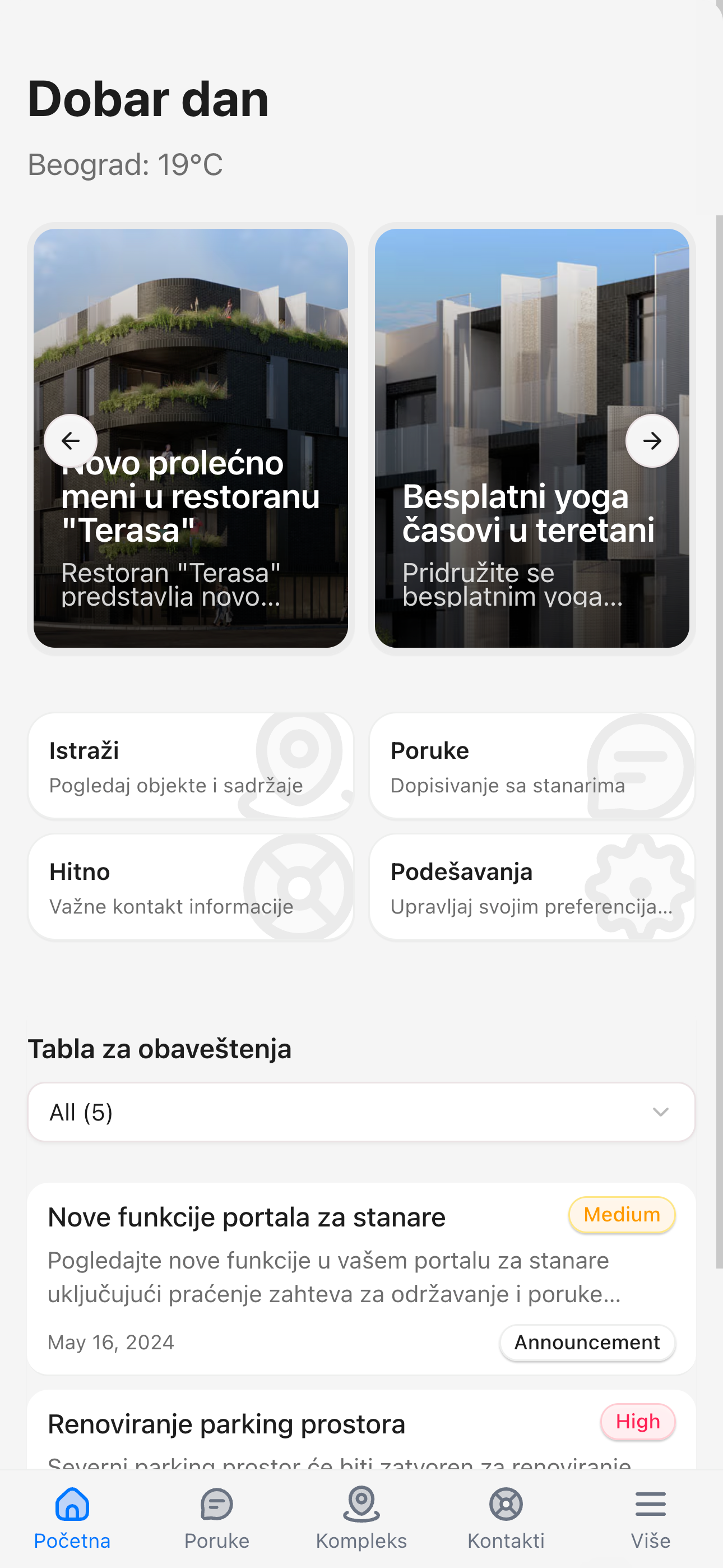 Residence App Dashboard - Mobilna verzija